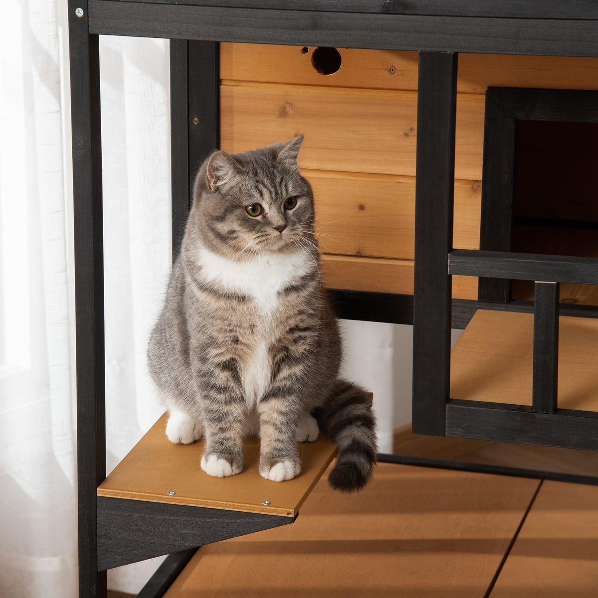 3-Story Wooden Outdoor Cat House with Raised Floor G13303