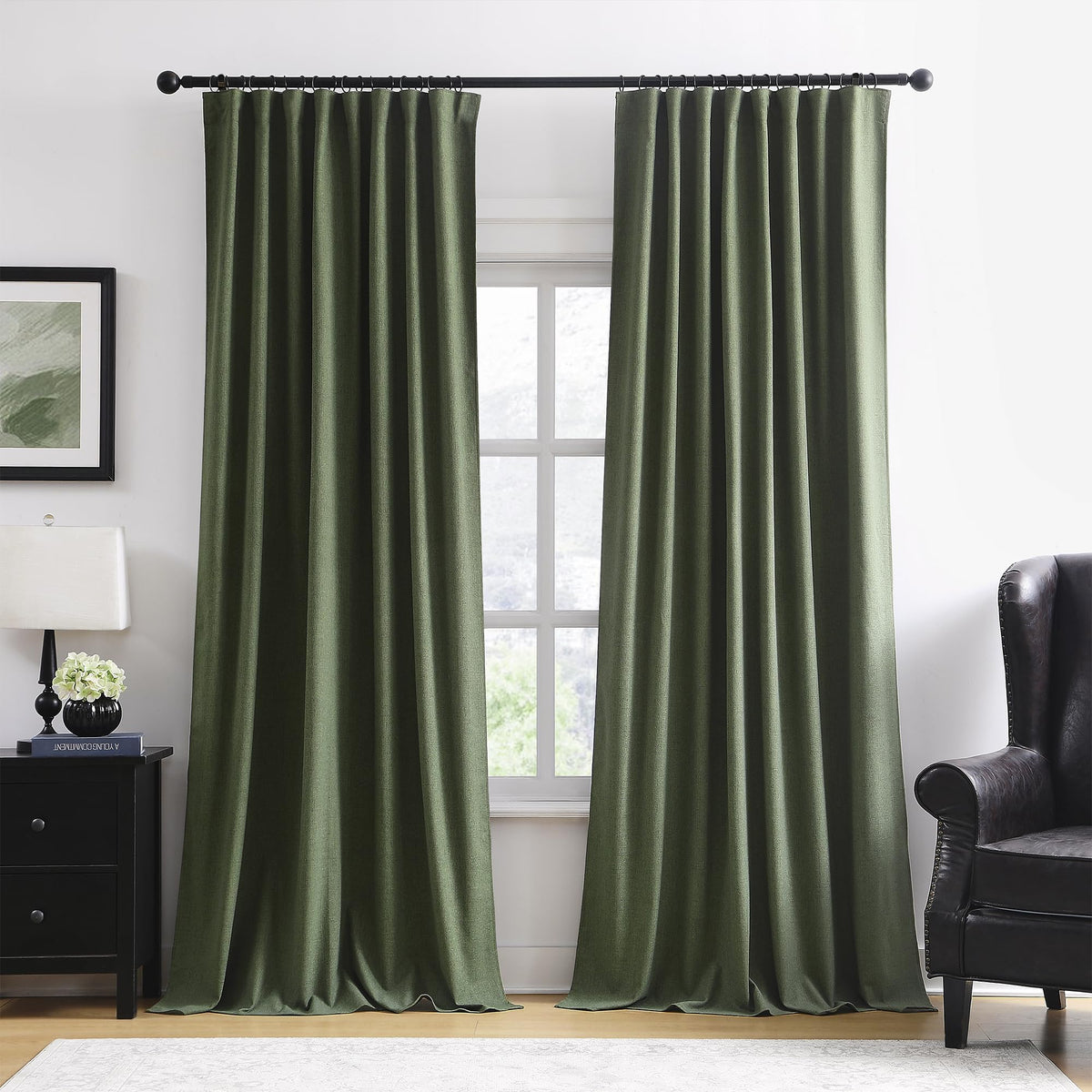 Dark Olive Green 96 Inch Blackout Curtains 2 Panels Set W4132