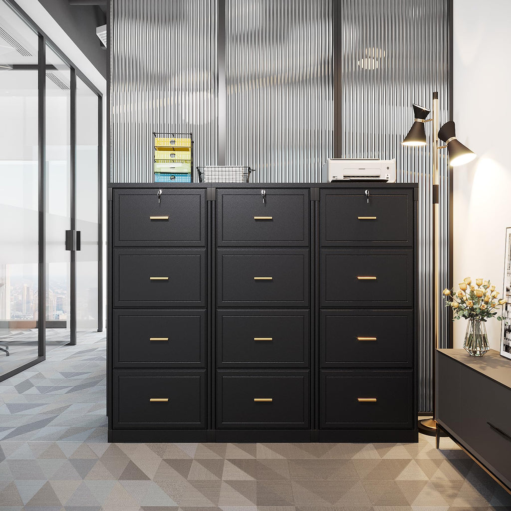 4 Drawer Black MDF File Cabinet with Lock C703