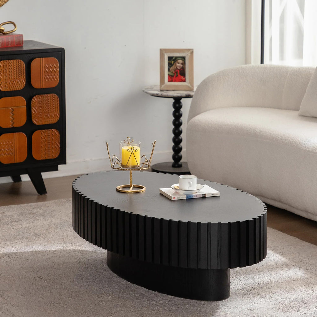 43" Oval Black Fluted Coffee Table E373743