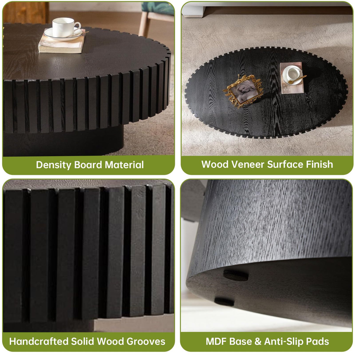 43" Oval Black Fluted Coffee Table E373743