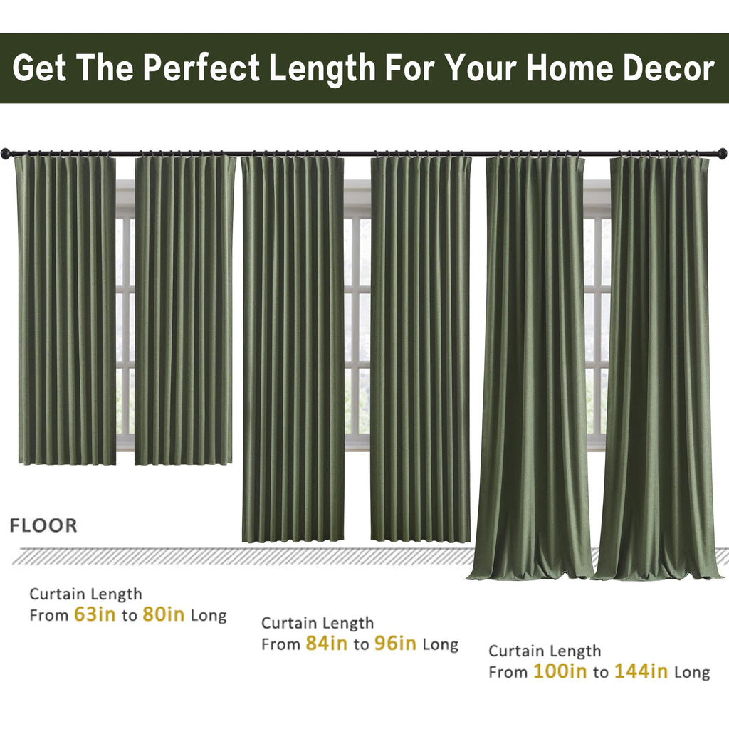 Dark Olive Green 96 Inch Blackout Curtains 2 Panels Set W4132