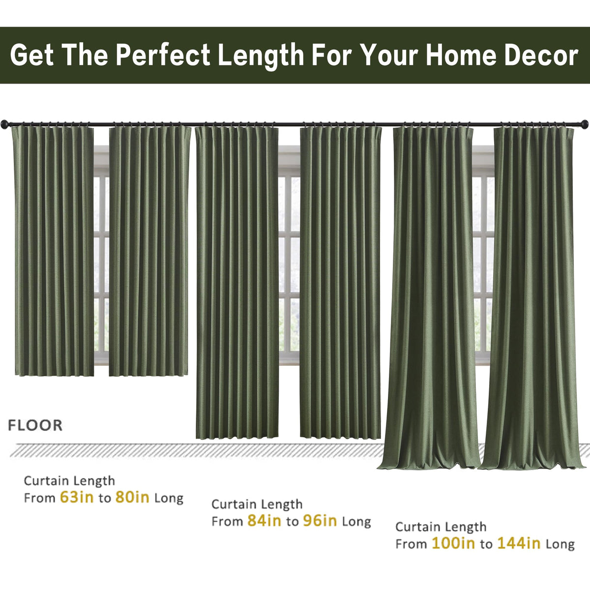 Dark Olive Green 96 Inch Blackout Curtains 2 Panels Set W4132