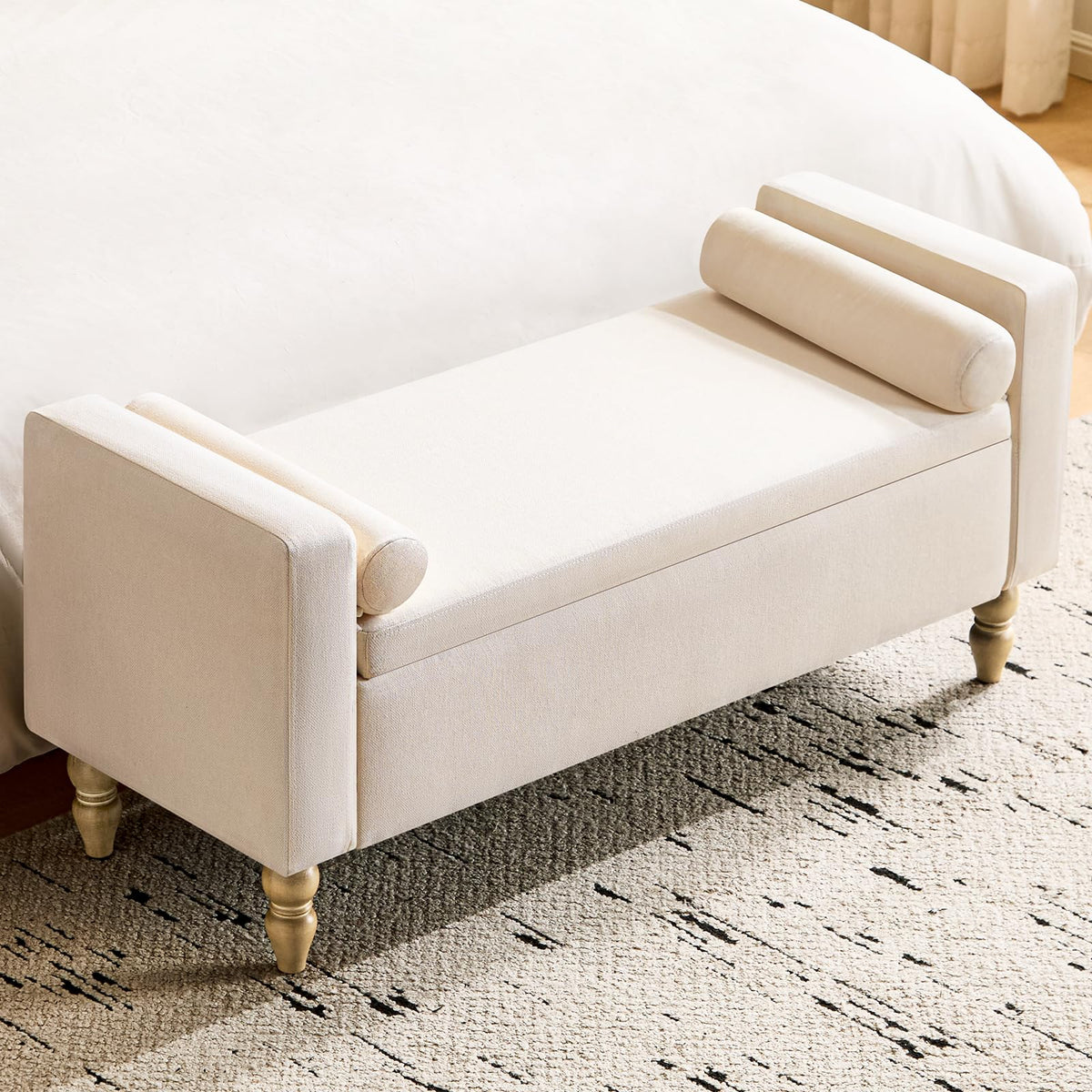 Beige Linen Storage Ottoman Bench N861