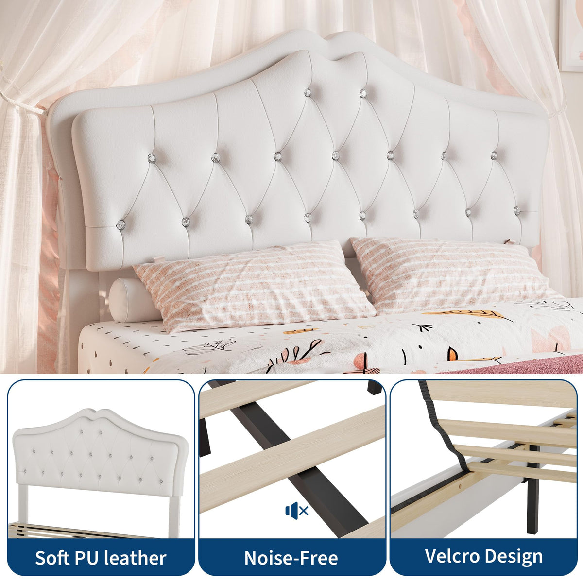 Beige Full Size Bed Frame with LED Lights Headboard T509999