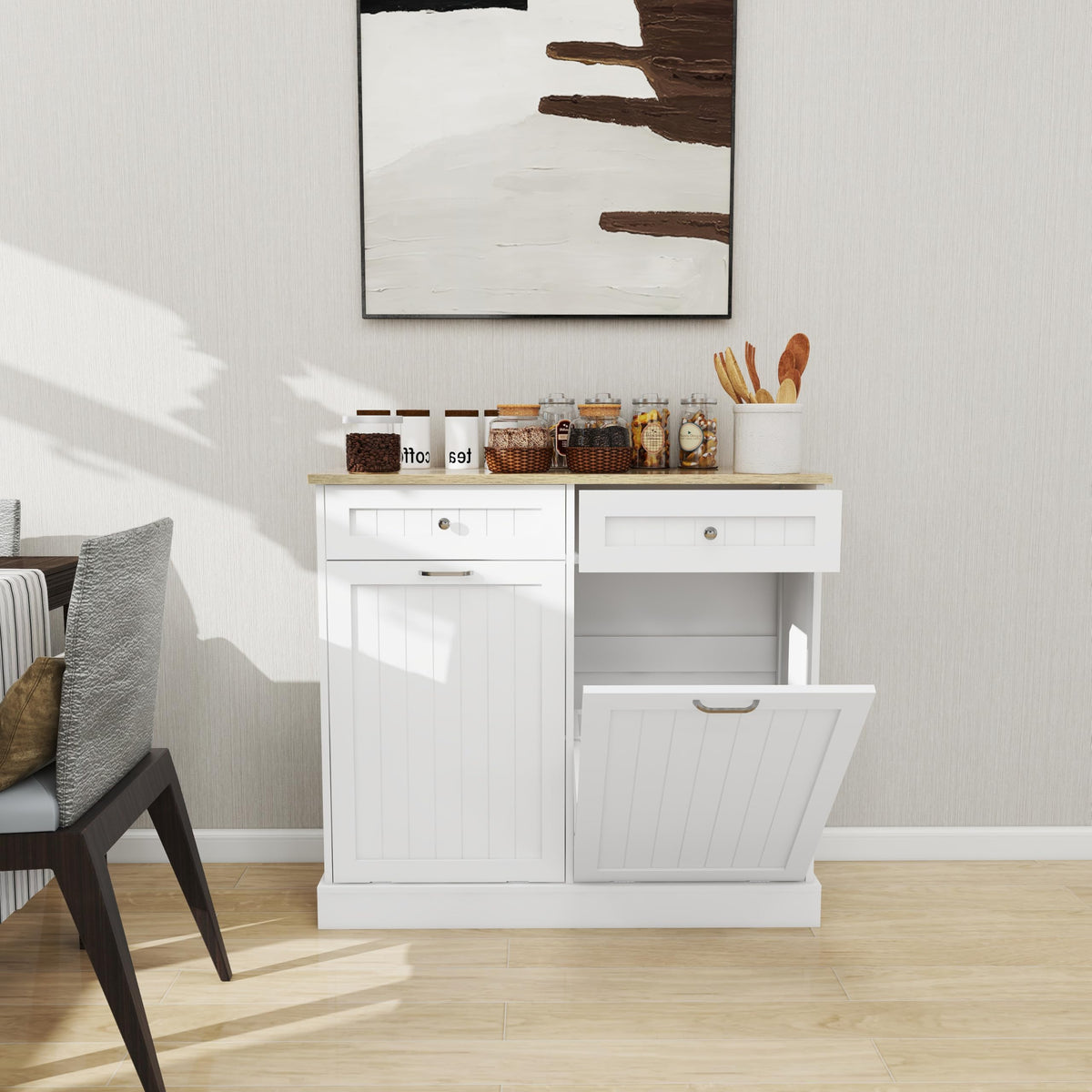 White 2x10 Gallon Solid Wood Trash Cabinet B37834