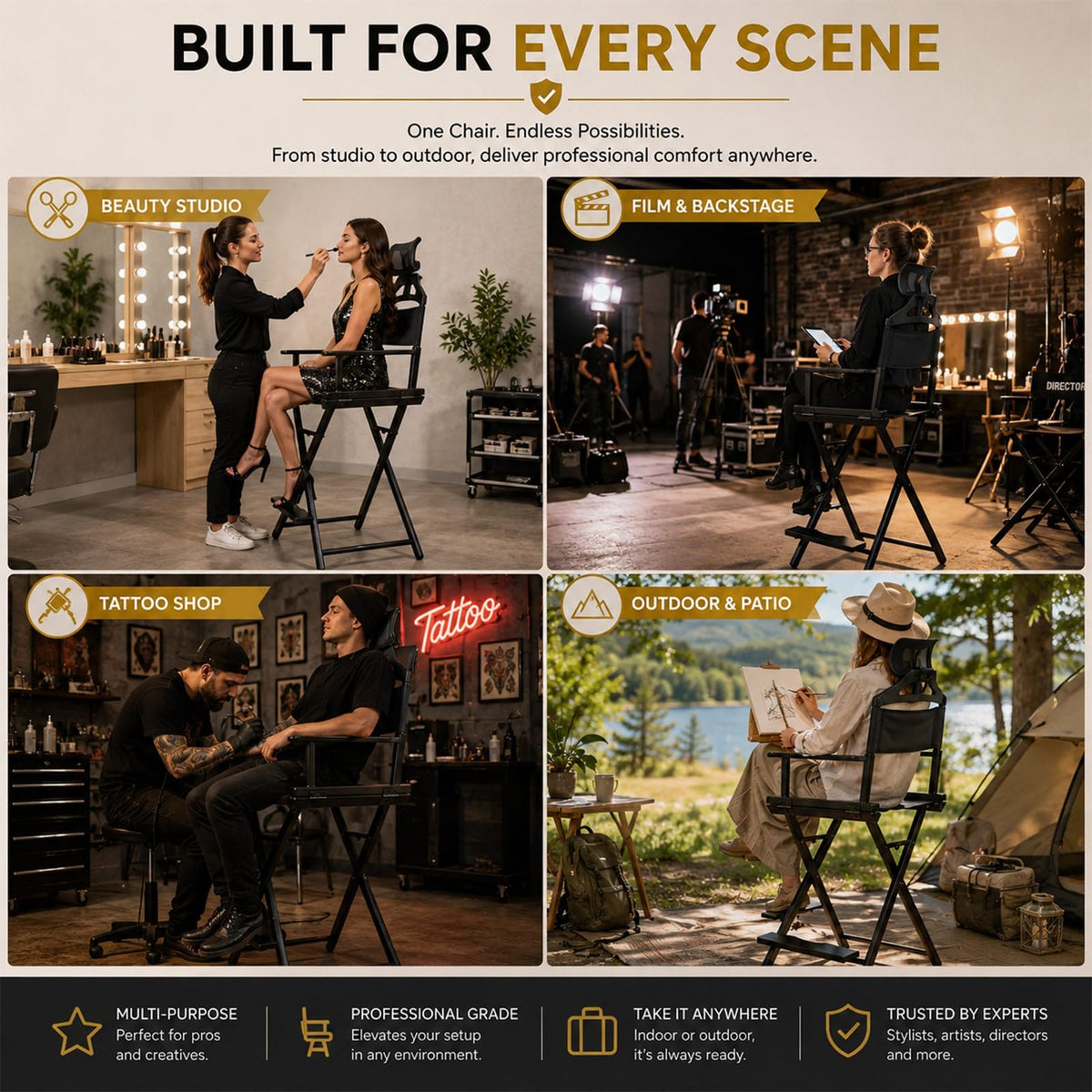 Extra Tall Foldable Makeup Artist Chair A164200