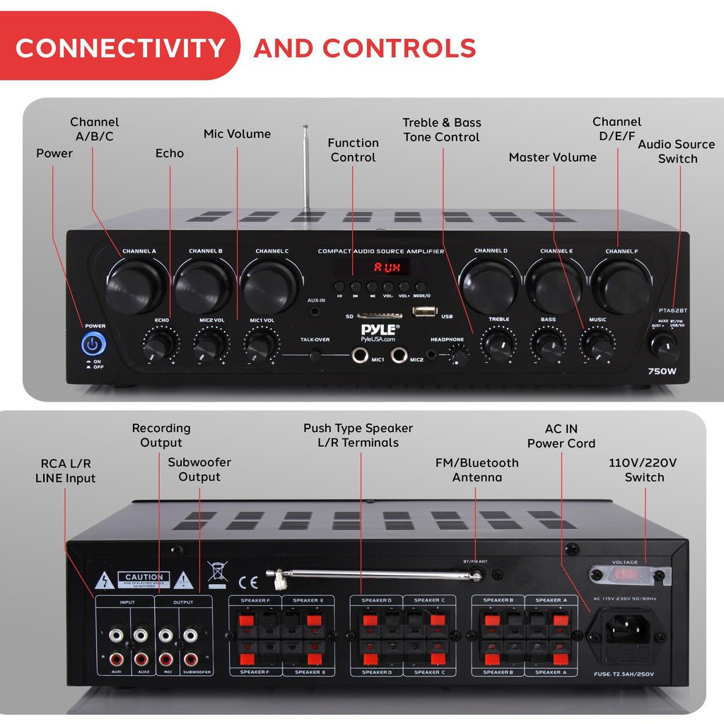 Wireless Bluetooth 6 Channel 750W Karaoke Amplifier S34144