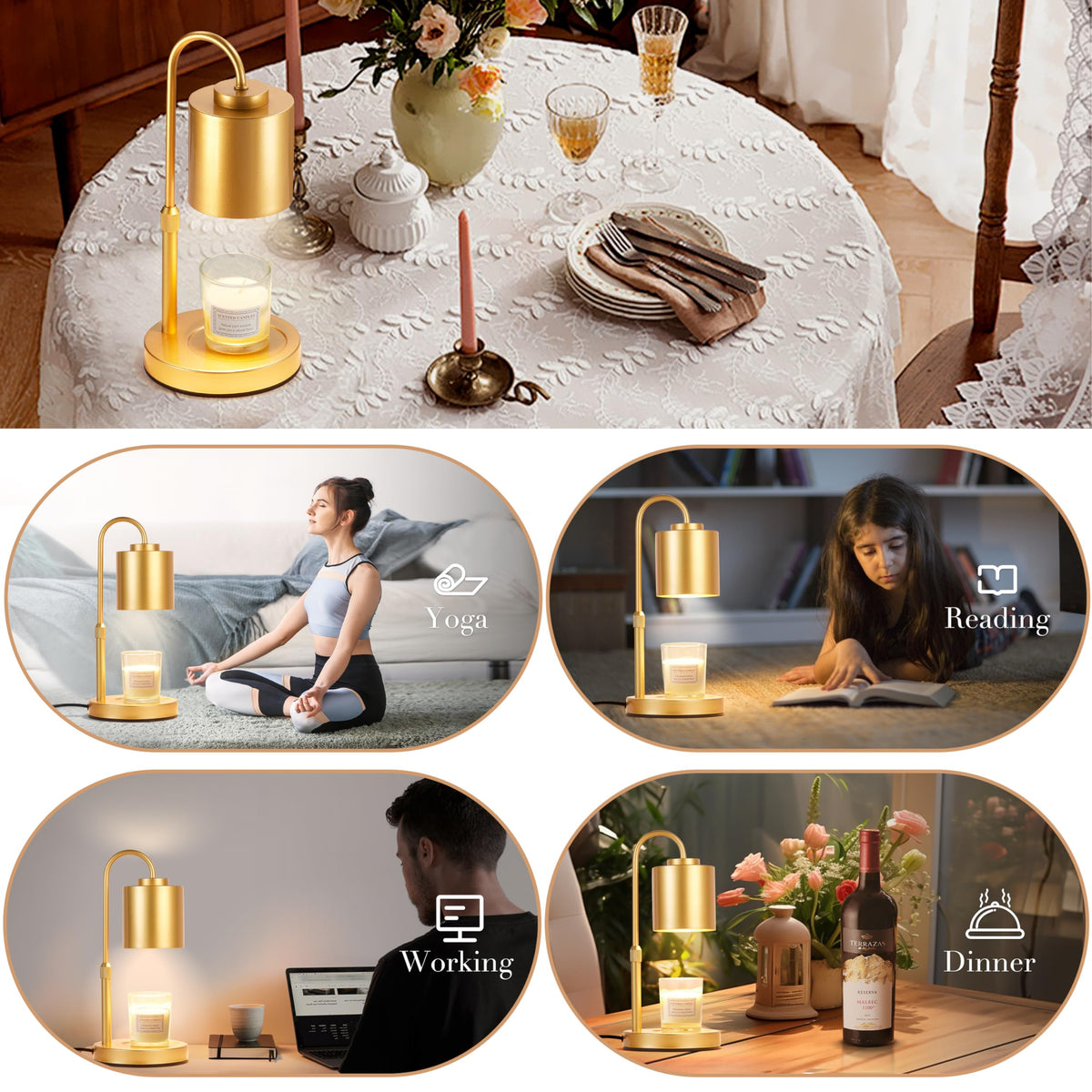 Dimmable Height Adjustable Candle Warmer Lamp H61087