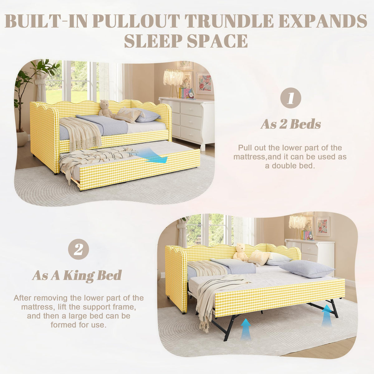 Twin Size Linen Upholstered Daybed with Trundle X7928
