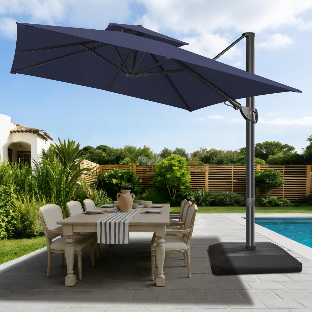 10x10 FT Square Navy Blue Cantilever Patio Umbrella R574729
