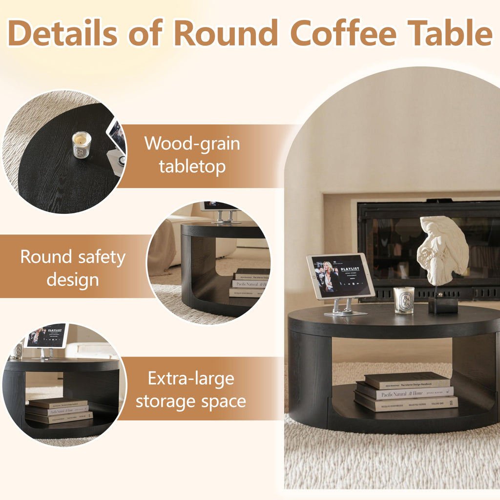 Black Round Coffee Table with Storage Z987