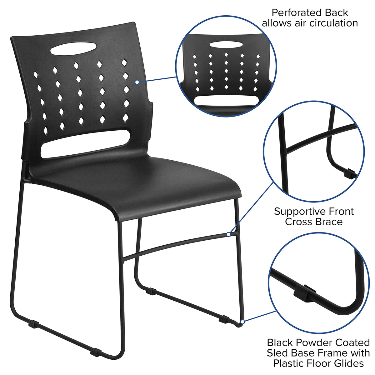 Black Stacking Chairs Set of 5 S702