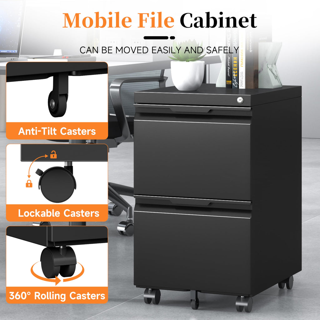 2 Drawer Black File Cabinet with Lock S685687