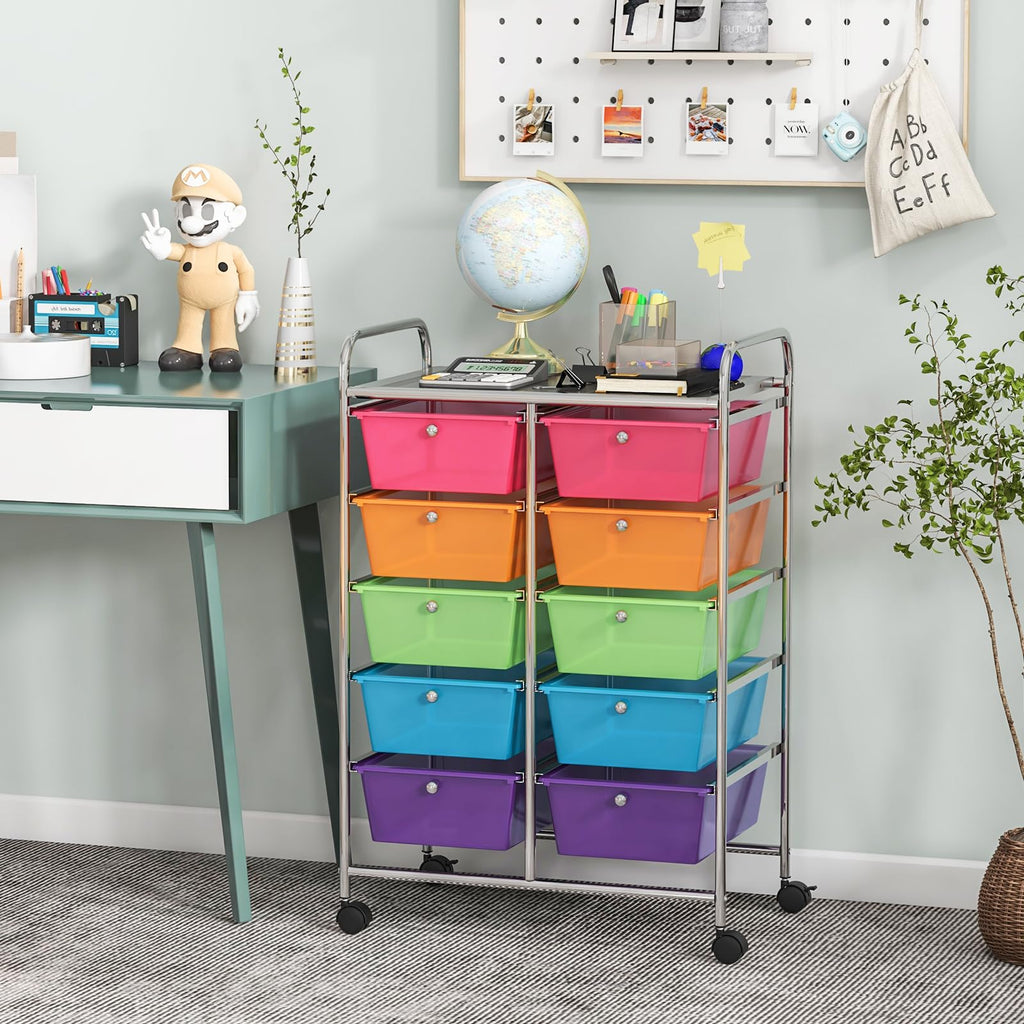 10 Drawer Rolling Storage Cart with Metal Frame S736212