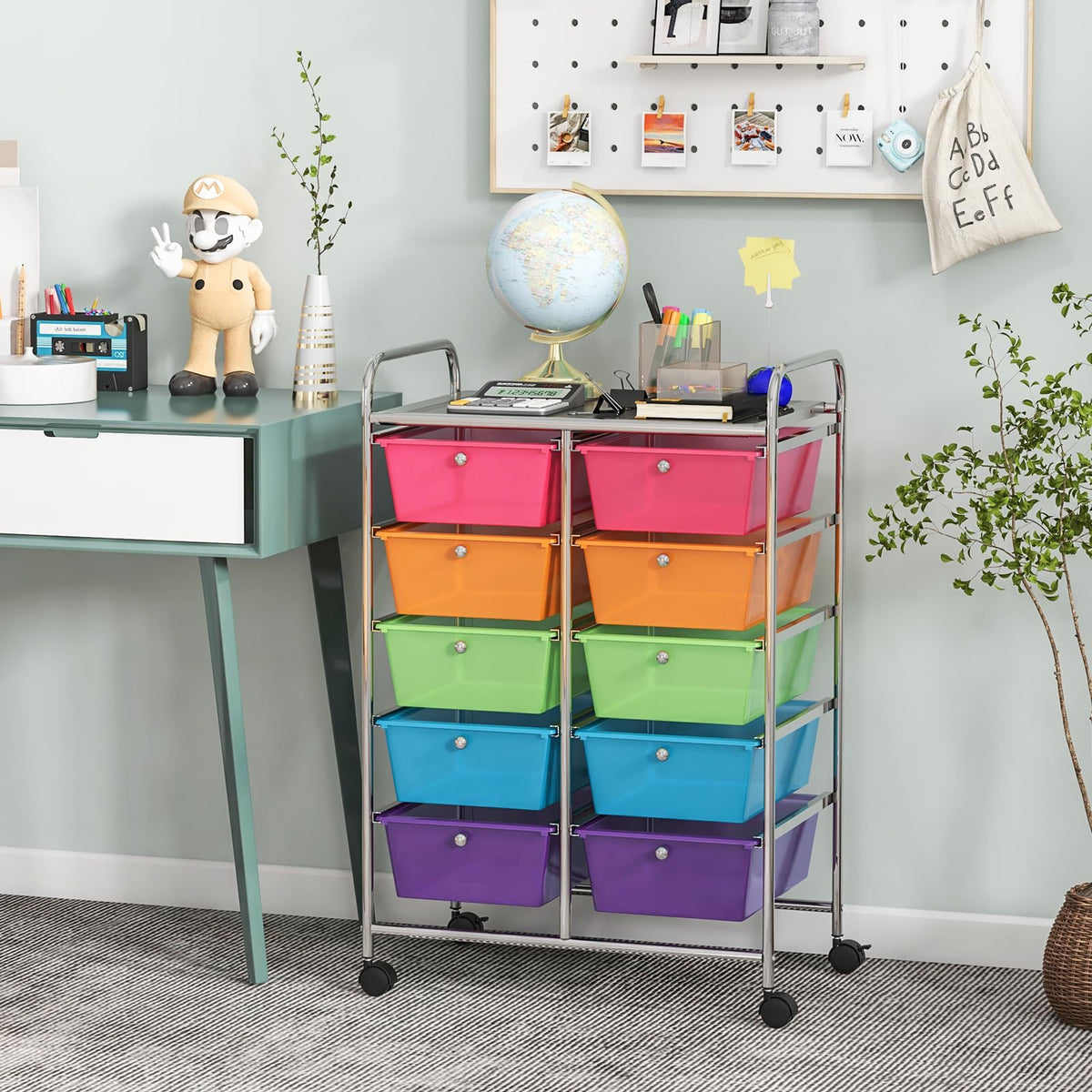 10 Drawer Rolling Storage Cart with Metal Frame S736212