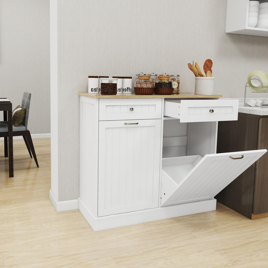 White 2x10 Gallon Solid Wood Trash Cabinet B37834