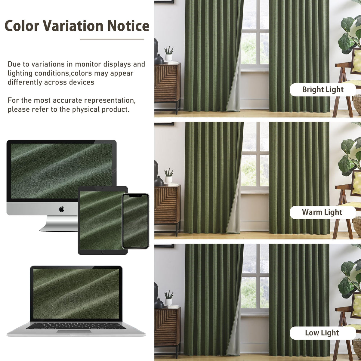 Dark Olive Green 96 Inch Blackout Curtains 2 Panels Set W4132