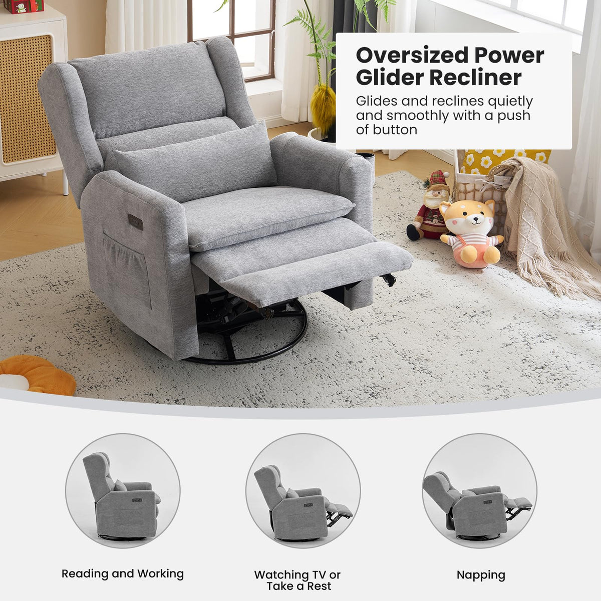 Oversized Swivel Rocker Recliner with Adjustable Headrest T821
