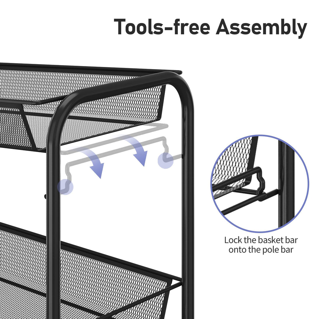 3 Tier Rolling Metal Storage Cart with Wheels, Black G118866