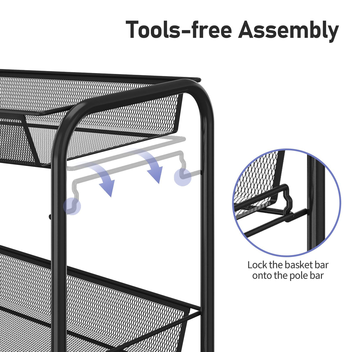 3 Tier Rolling Metal Storage Cart with Wheels, Black G118866