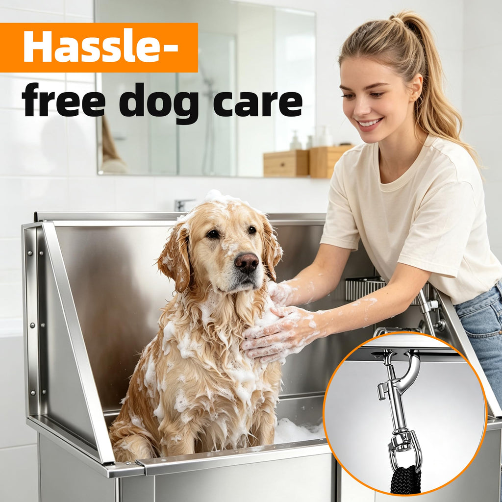 304 Stainless Steel Dog Washing Station with Stairs and 2 Drawers Y70359