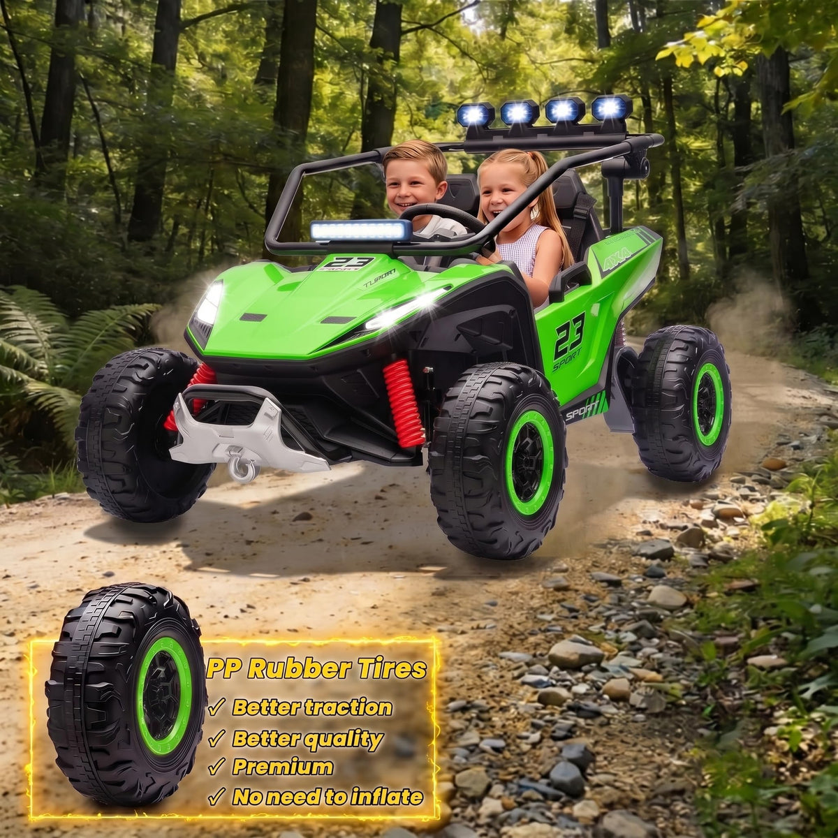 2-Seater Kids UTV with 4x200W Motor, 3-6MPH, Green U785