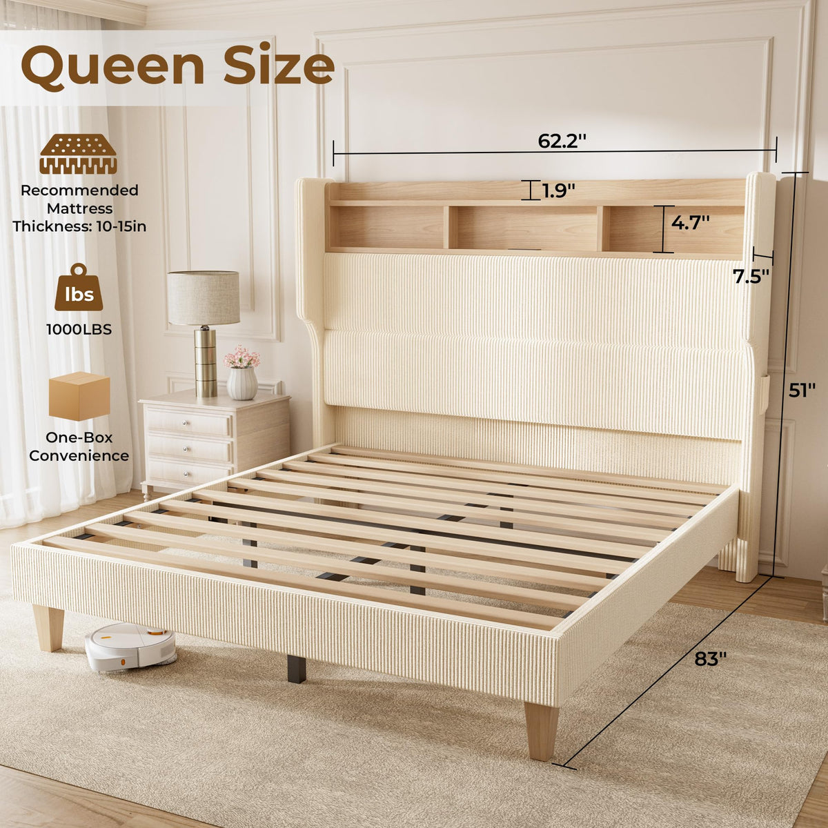 Queen Size Bed Frame with Tall Headboard B53600