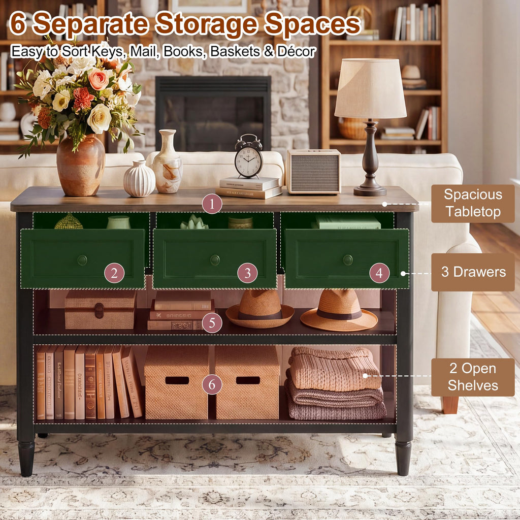 43" Narrow Console Table with 3 Drawers and 2 Shelves J24827