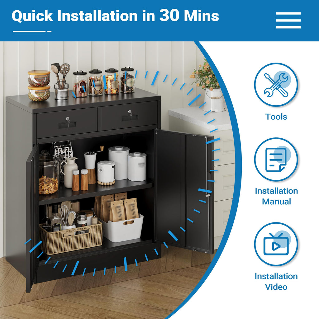 Metal Storage Cabinet with 2 Drawers & Shelves F233