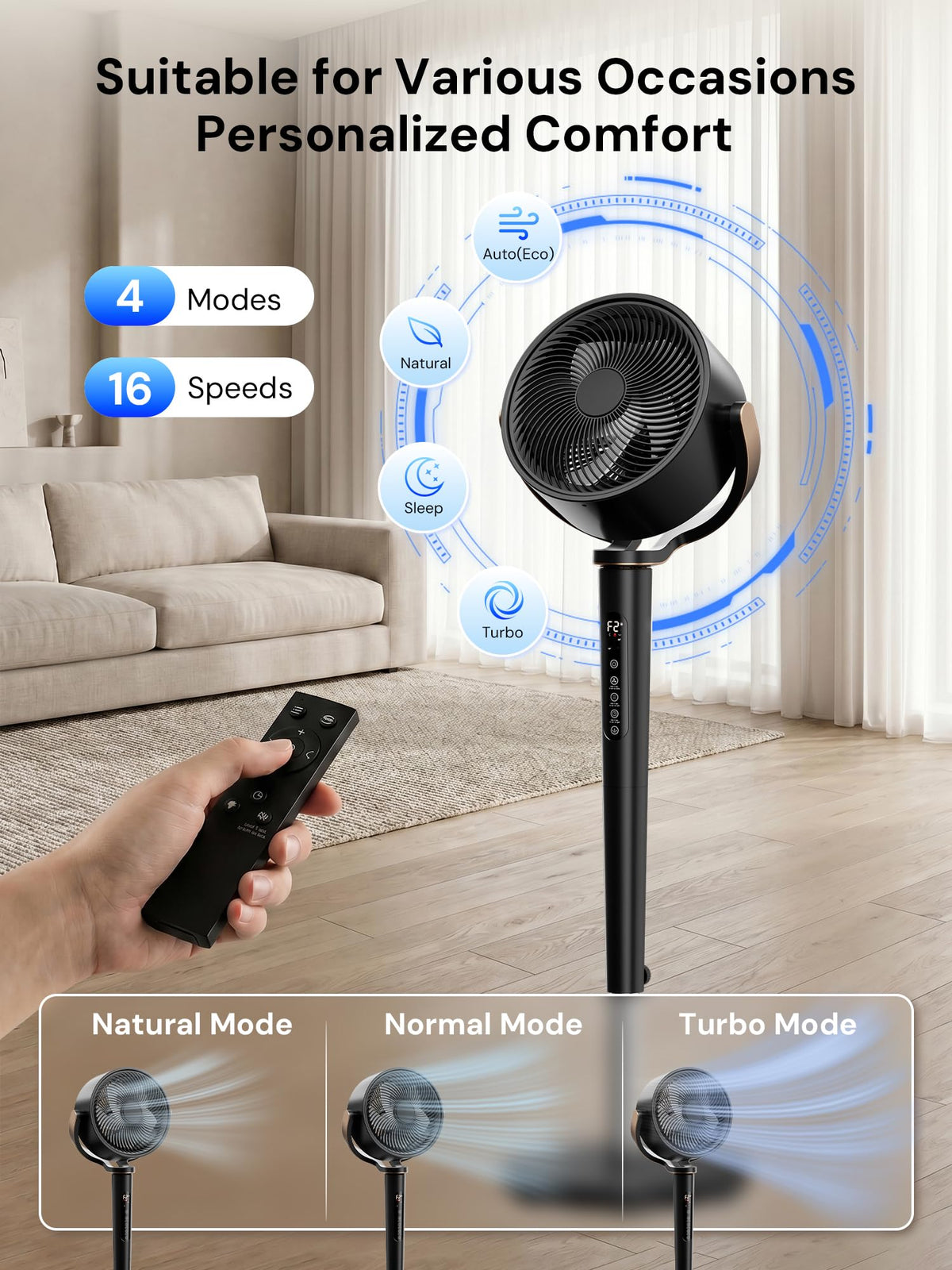 Black Adjustable Pedestal Fan with Oscillation D161