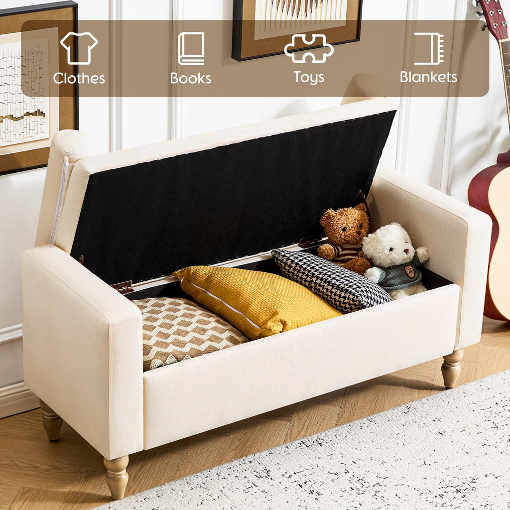 Beige Linen Storage Ottoman Bench N861