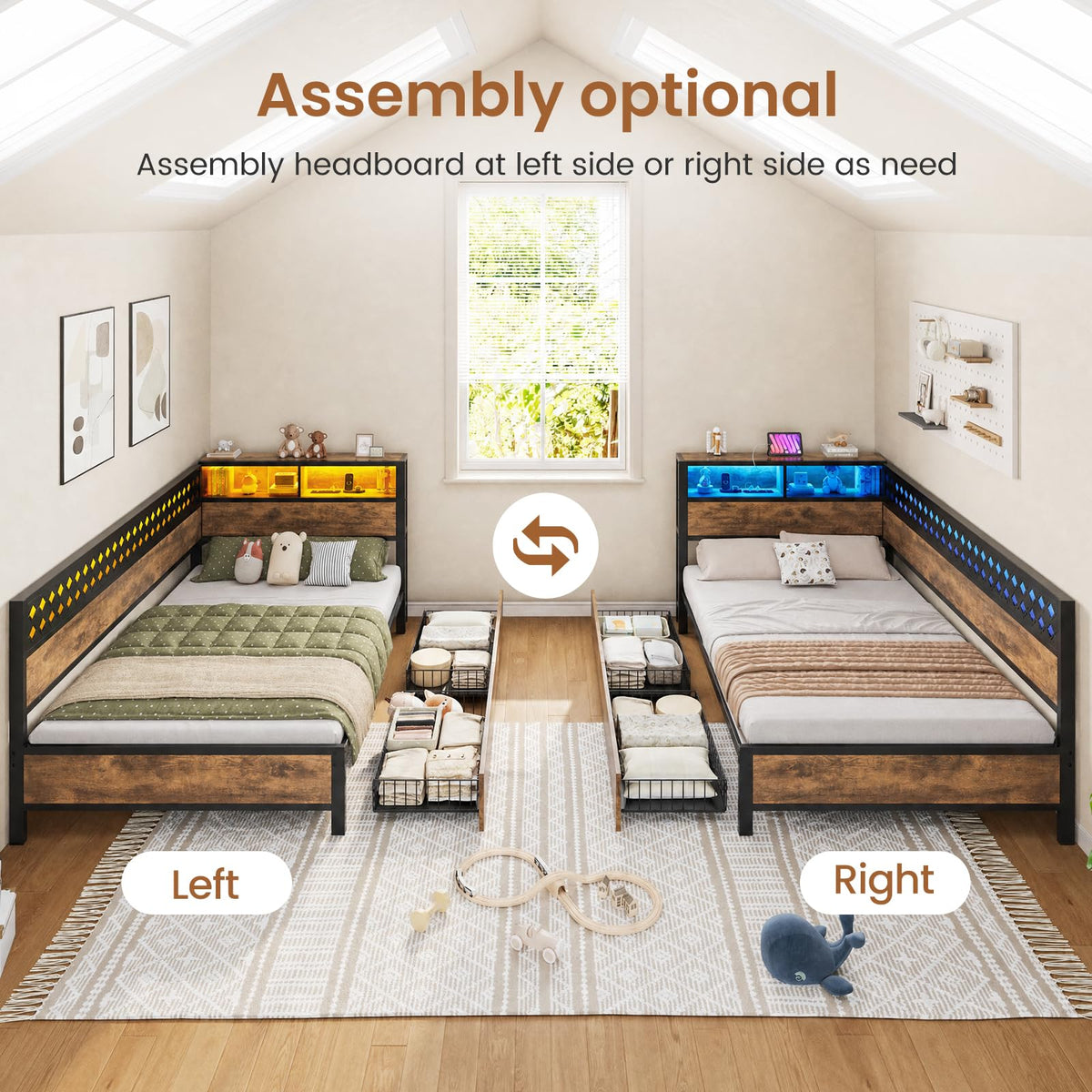 Twin Corner Bed Frame with Mattress and 2 Storage Drawers A43392