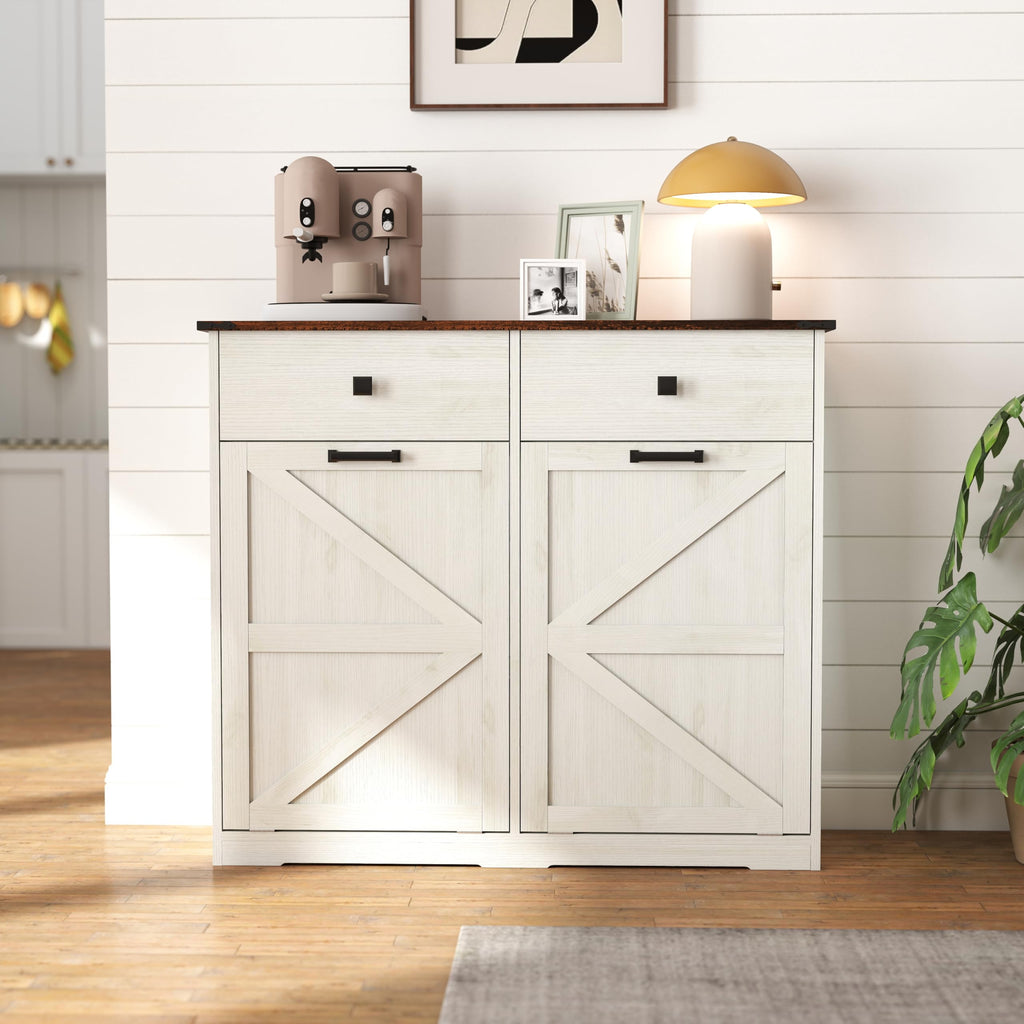 White Double Tilt Out Trash Cabinet B6705
