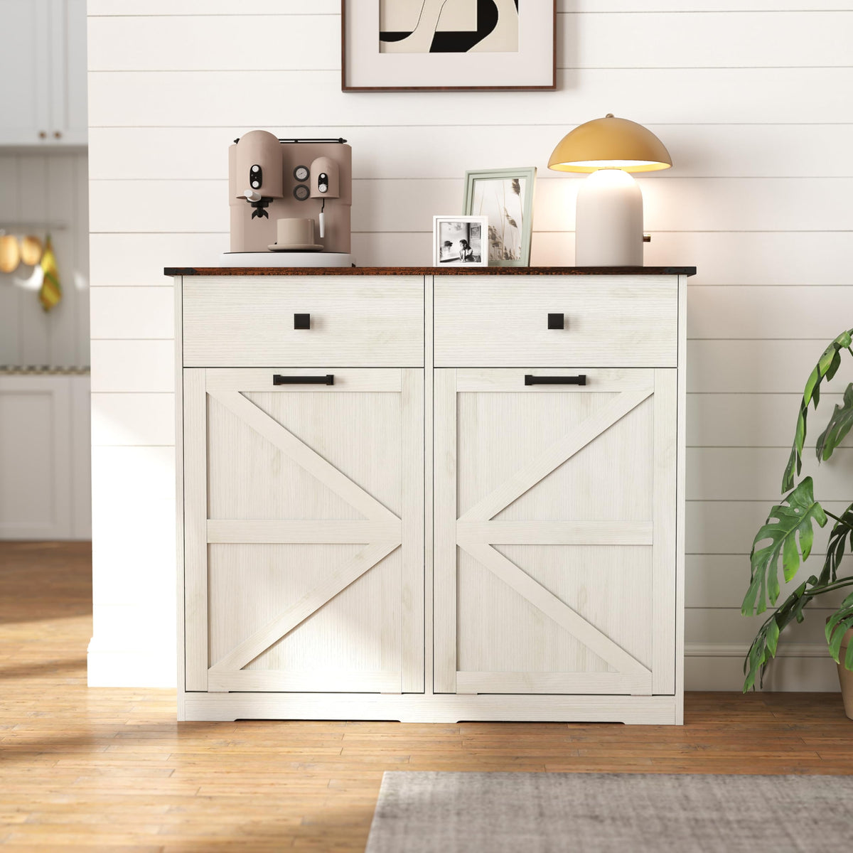 White Double Tilt Out Trash Cabinet B6705