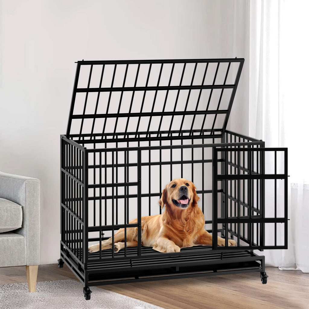 48 Inch Heavy Duty Collapsible Metal Dog Crate with Wheels I485