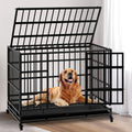 48 Inch Heavy Duty Collapsible Metal Dog Crate with Wheels I485