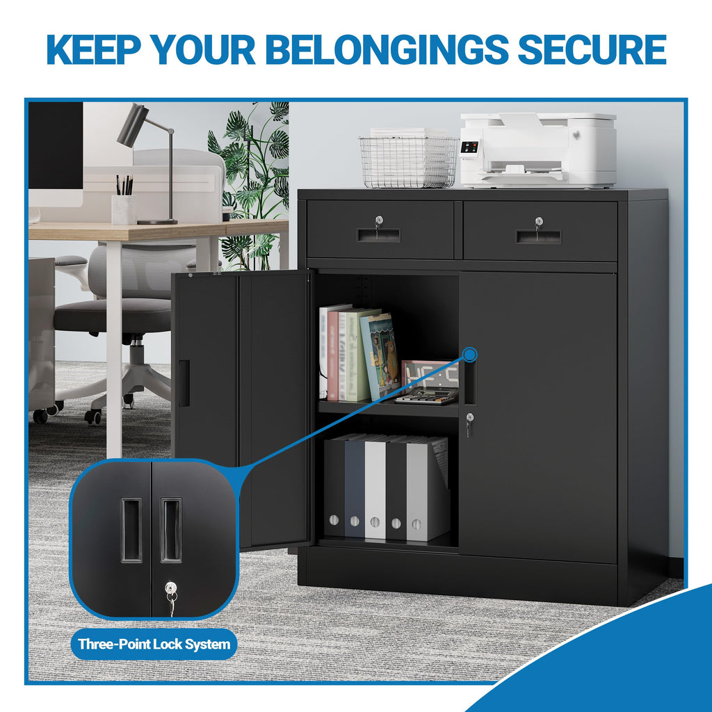 Metal Storage Cabinet with 2 Drawers & Shelves F233