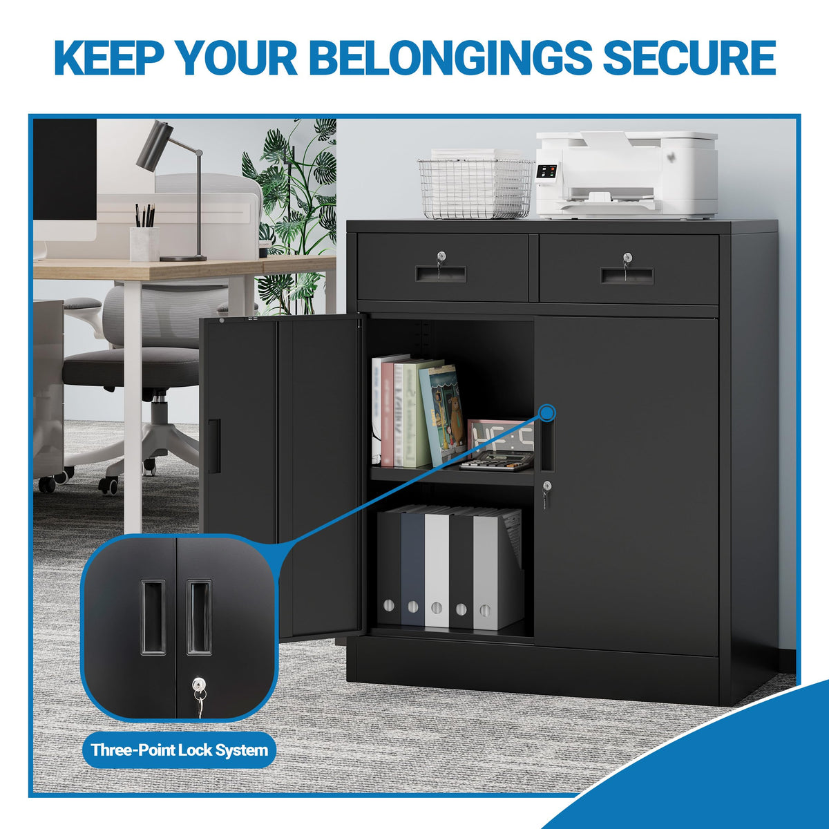 Metal Storage Cabinet with 2 Drawers & Shelves F233