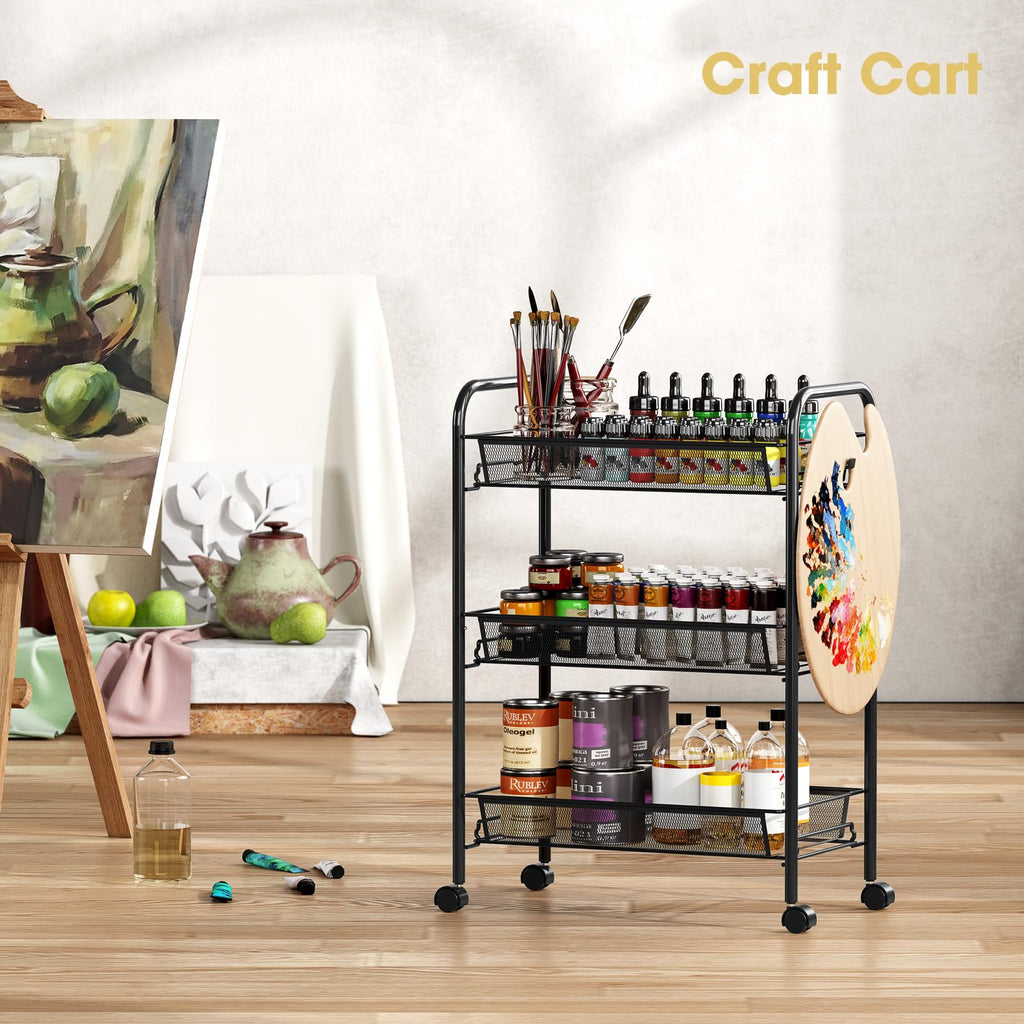 3 Tier Rolling Metal Storage Cart with Wheels, Black G118866