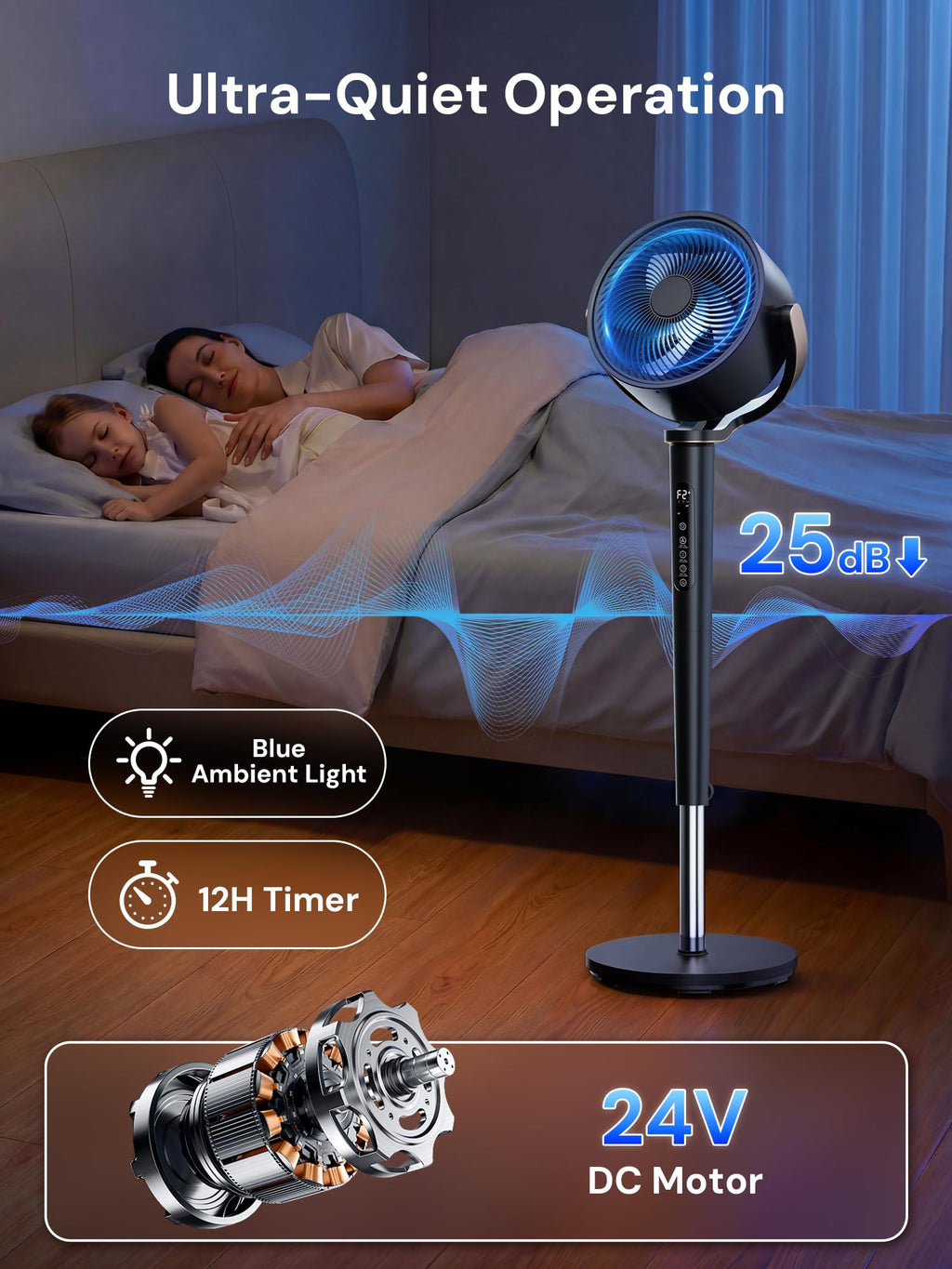 Black Adjustable Pedestal Fan with Oscillation D161