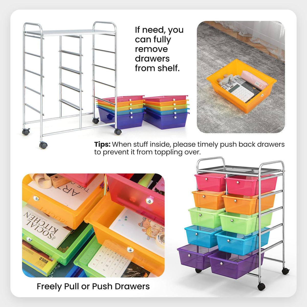 10 Drawer Rolling Storage Cart with Metal Frame S736212