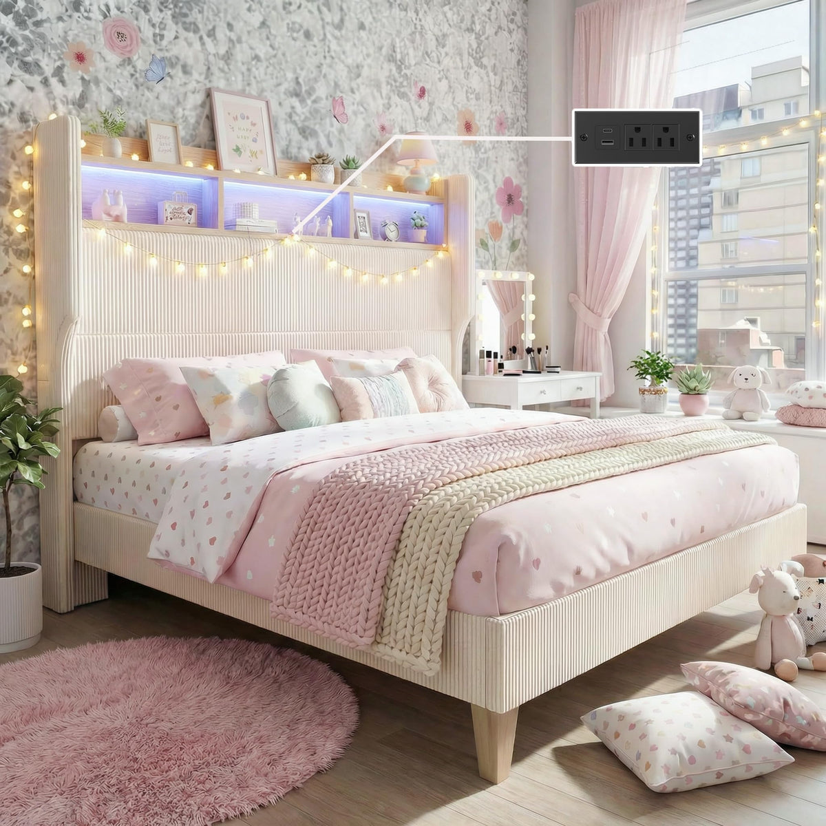 Queen Size Bed Frame with Tall Headboard B53600