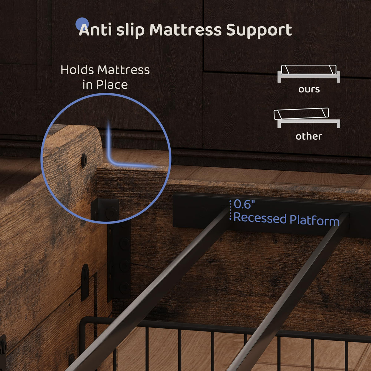 King Size Wood Bed Frame with 2 Storage Drawers L7221
