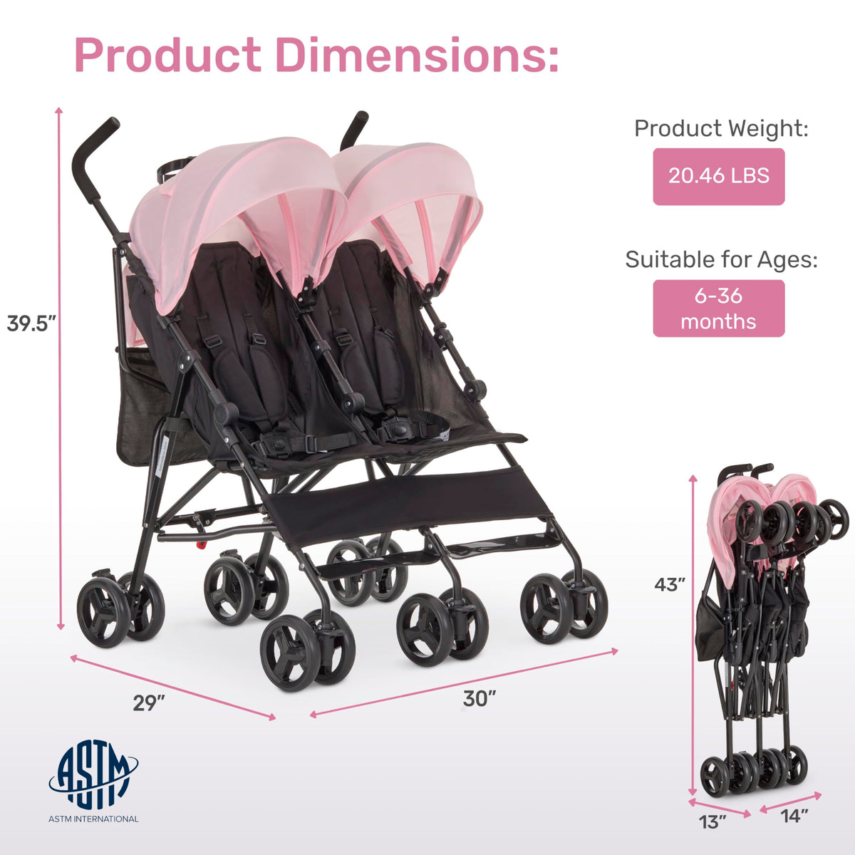 Pink Umbrella Stroller with Adjustable Canopy T918