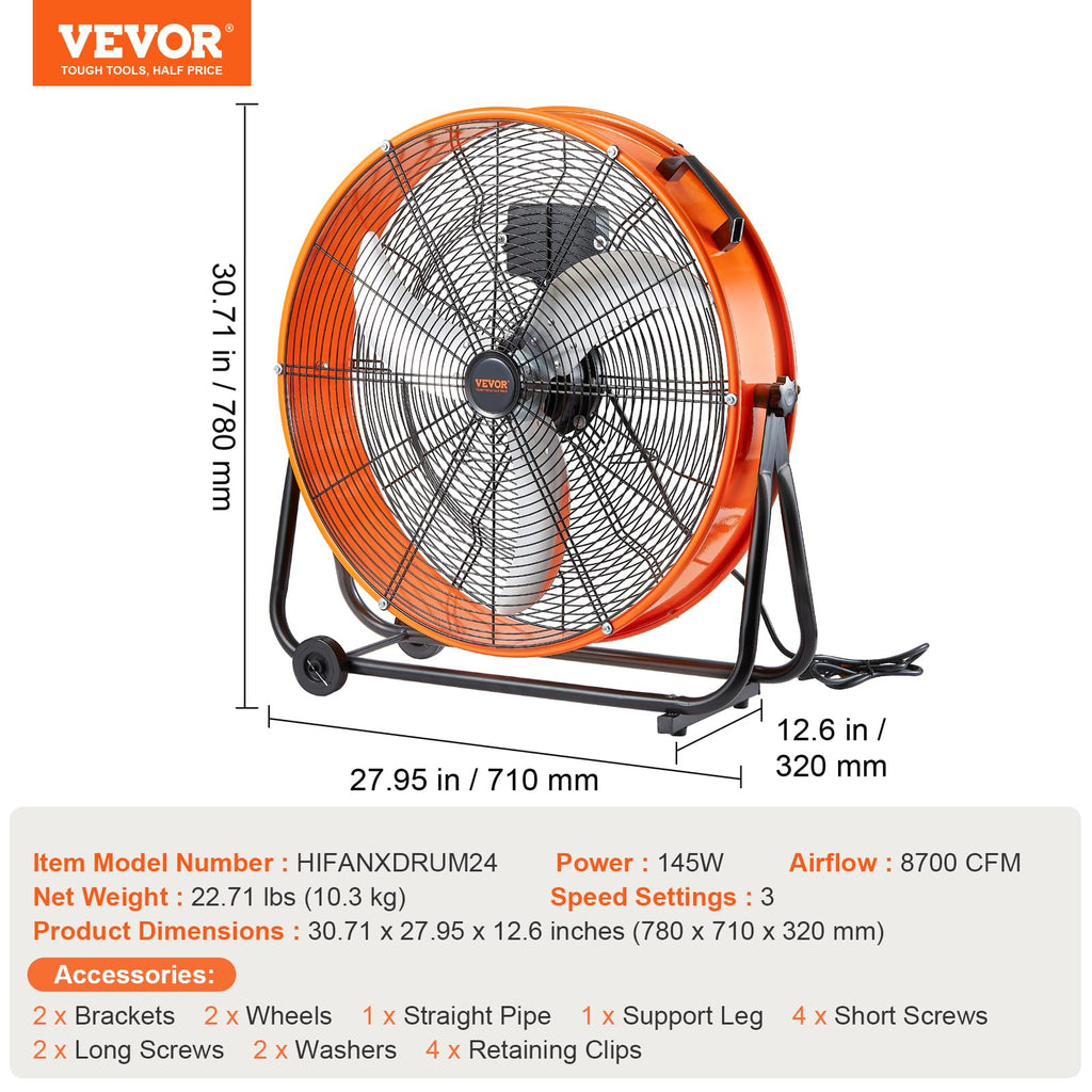 24" High Velocity 3-Speed Industrial Drum Fan P296629