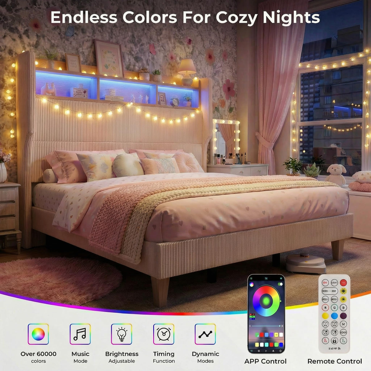 Queen Size Bed Frame with Tall Headboard B53600