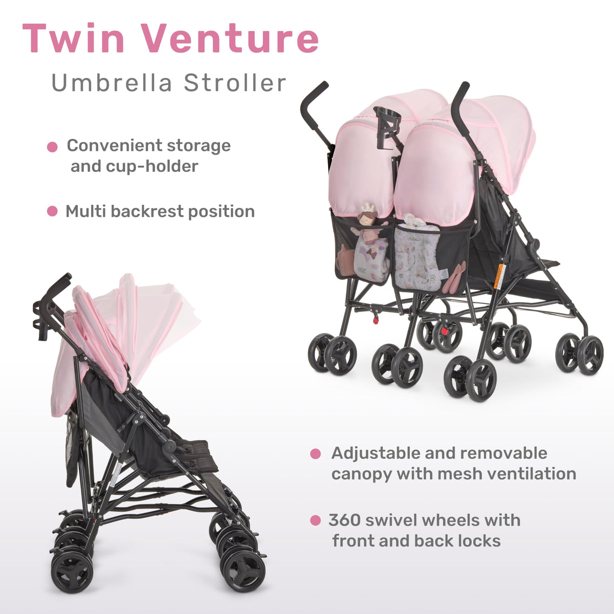 Pink Umbrella Stroller with Adjustable Canopy T918