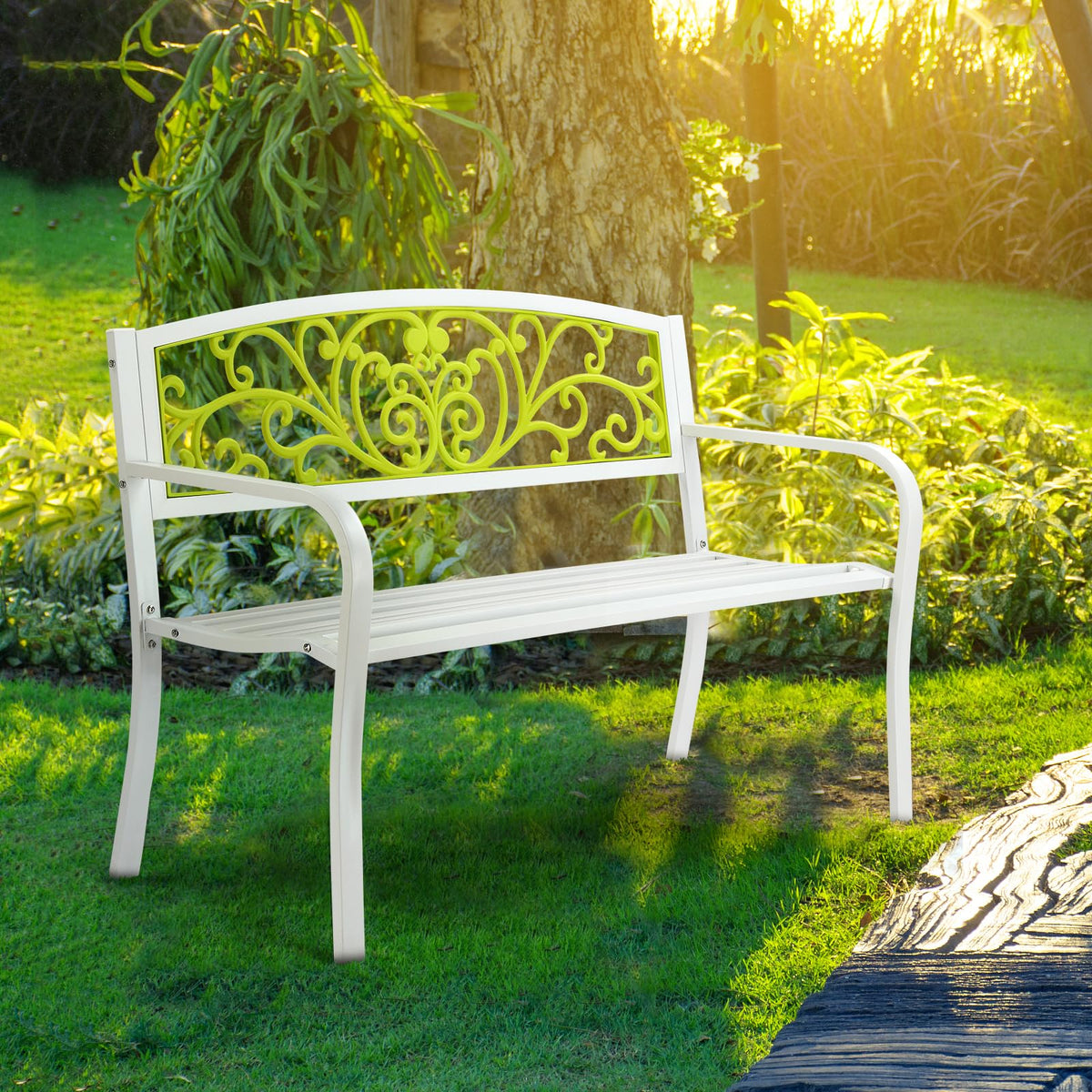 47in Weatherproof Metal Outdoor Bench with Back and Armrests D391