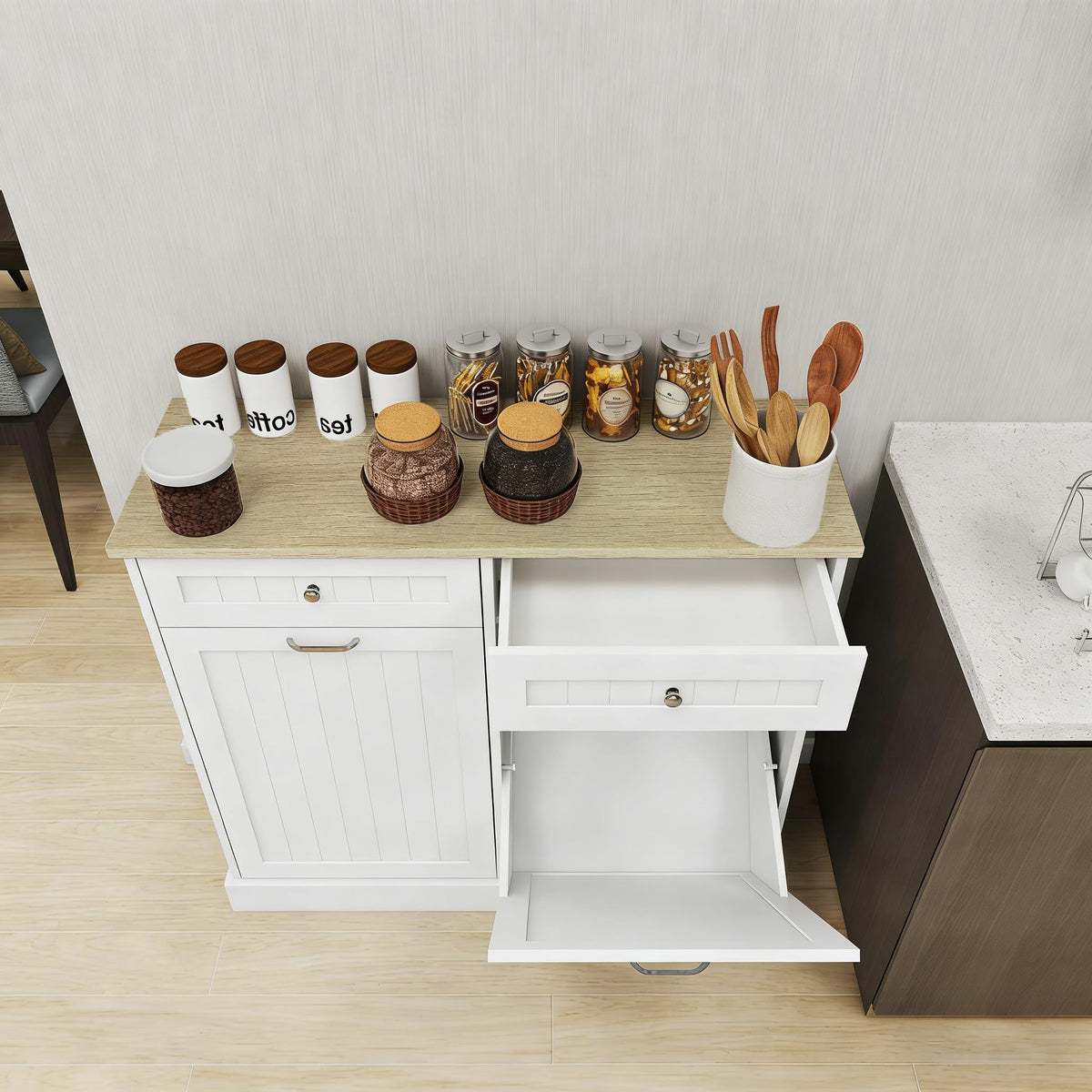 White 2x10 Gallon Solid Wood Trash Cabinet B37834